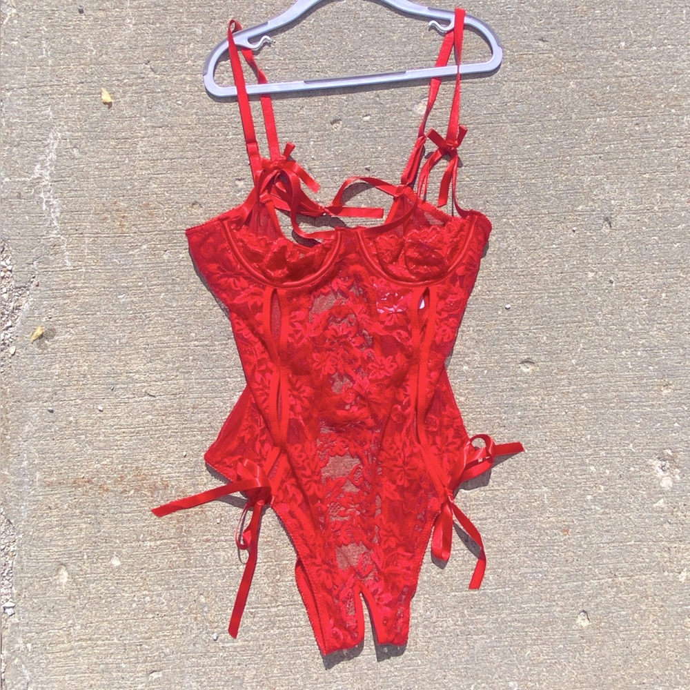 Red Lace Bodysuit with Straps